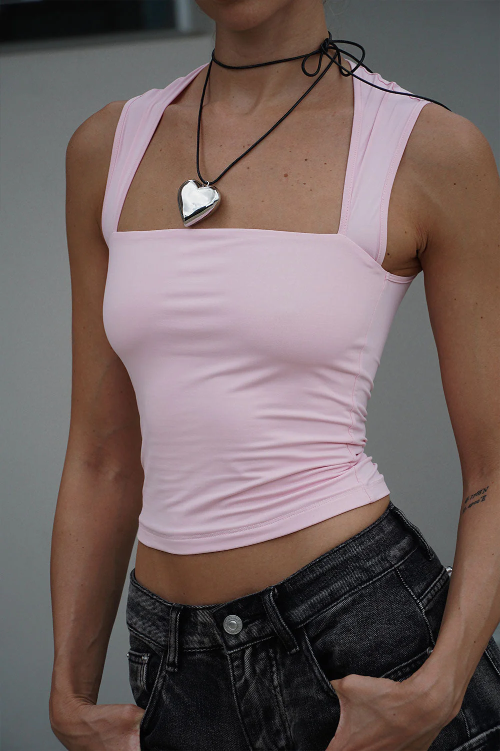 Baby Pink Polyamide Square Neck Top - Image 4