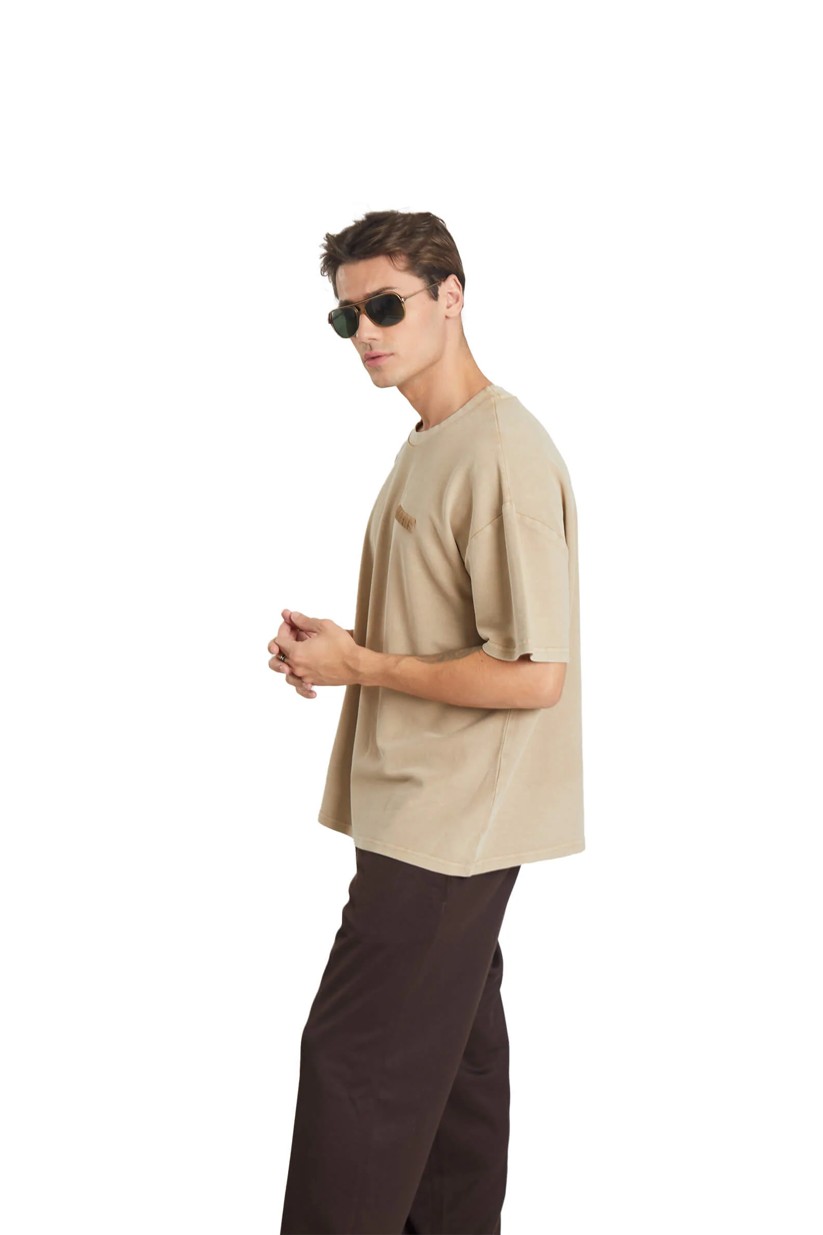 Beige Heavyweight Pique Oversized T-shirt - Image 6
