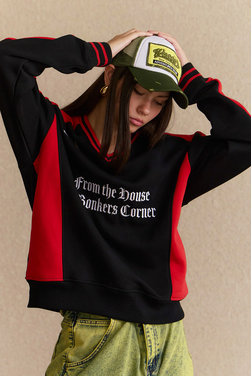 Black Athletic V-Neck Sweatshirt