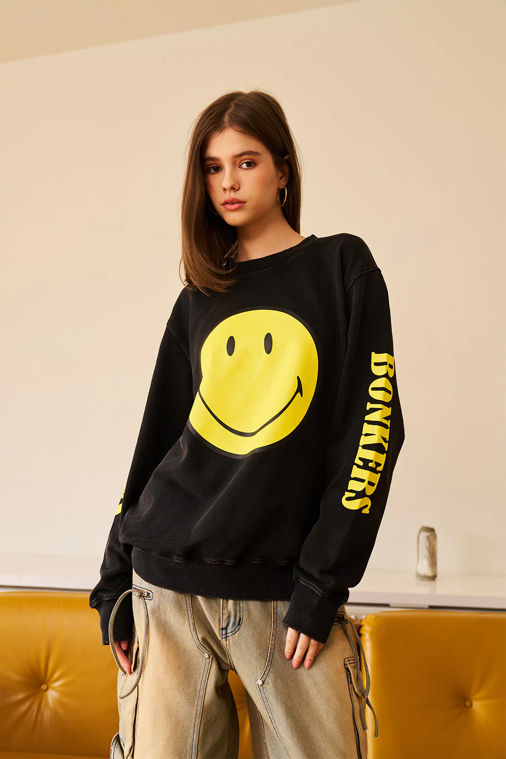 Black Faded Smiley Sweatshirt - Image 5