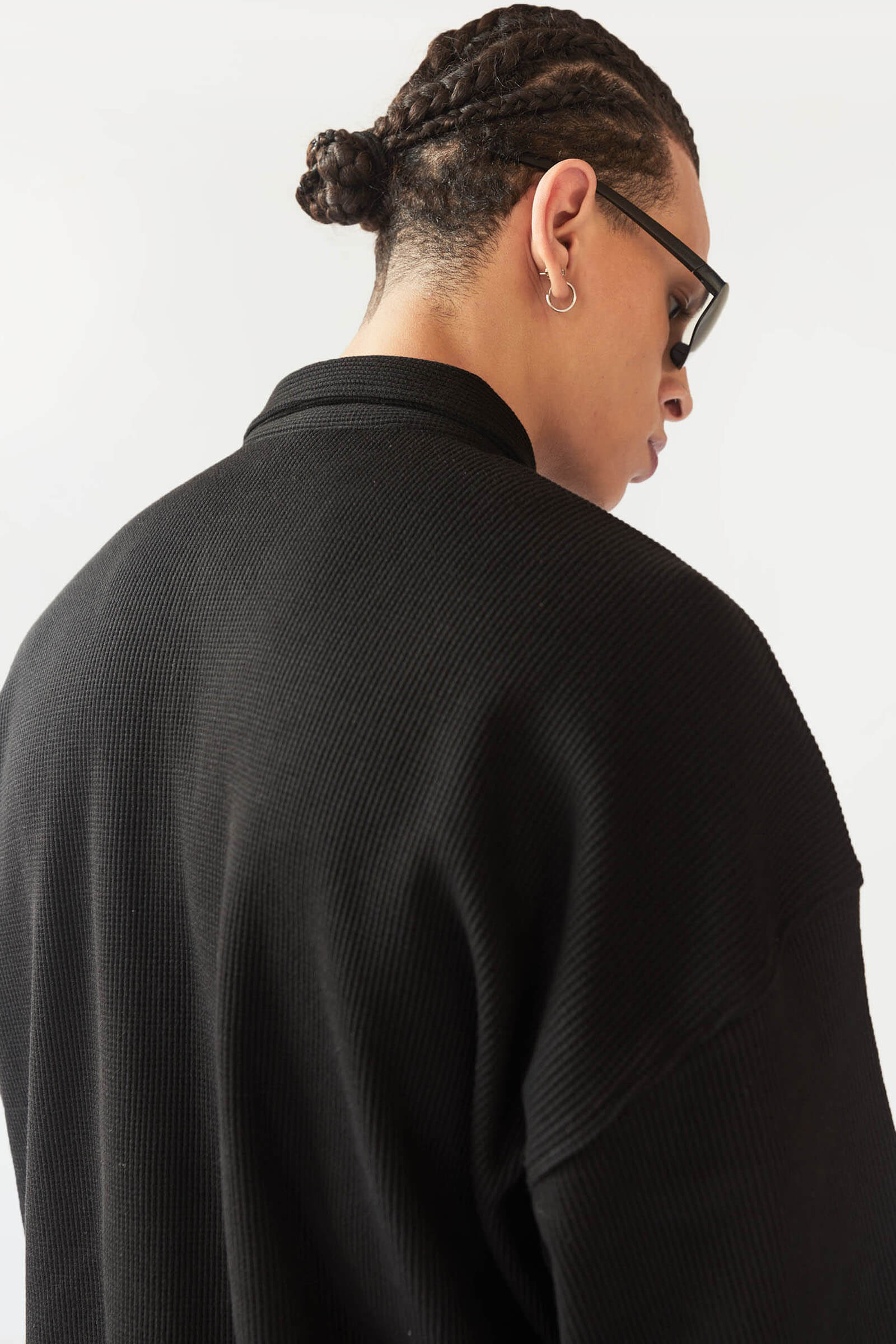 Black Half Zip Waffle Sweatshirt - Image 7