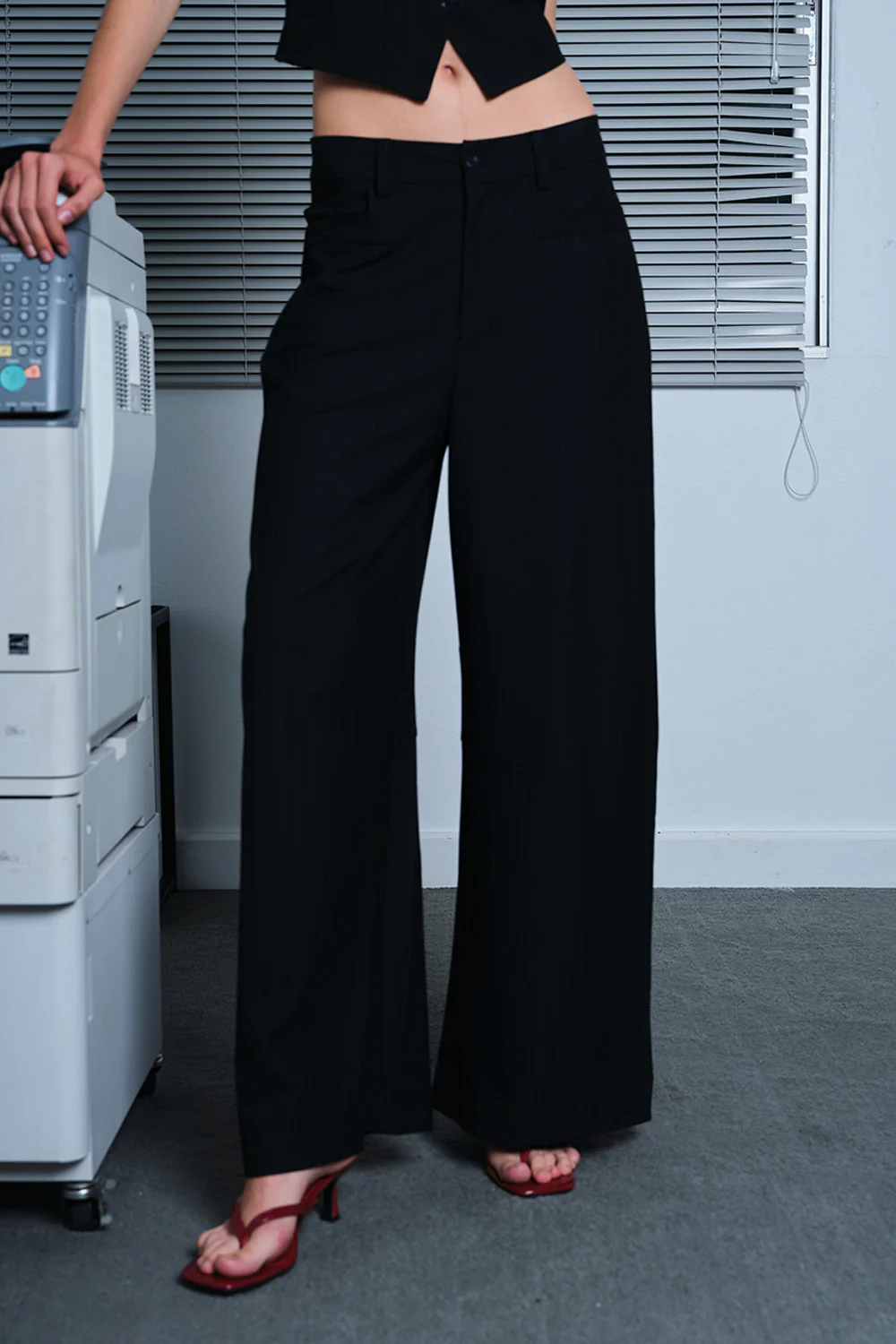 Black Pinstriped Loose Fit Trousers - Image 3