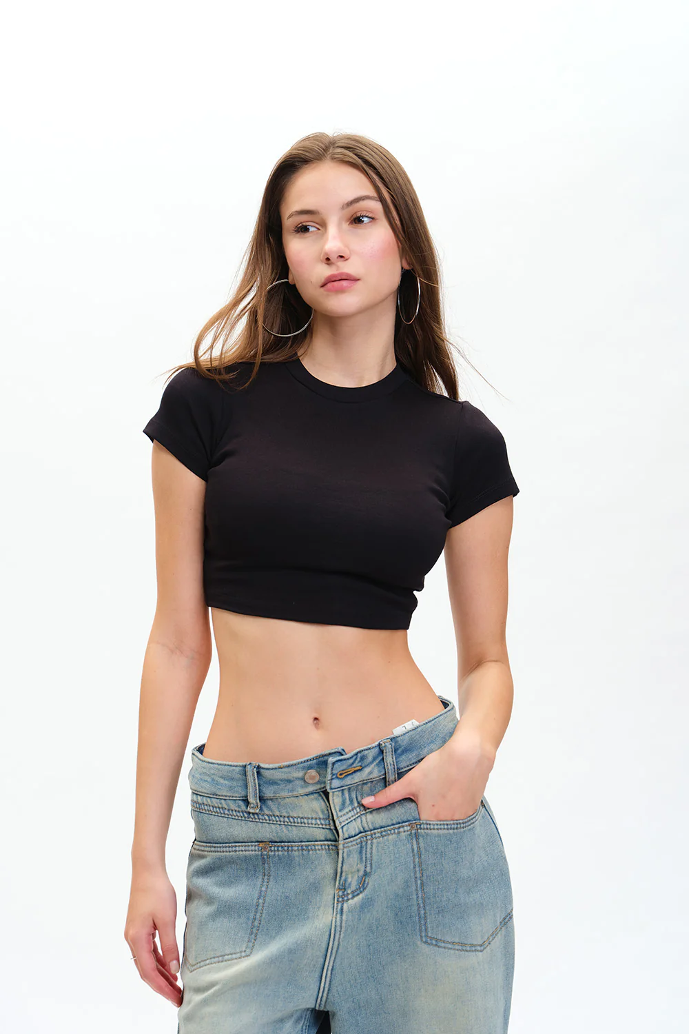 Black Ribbed Crop Top
