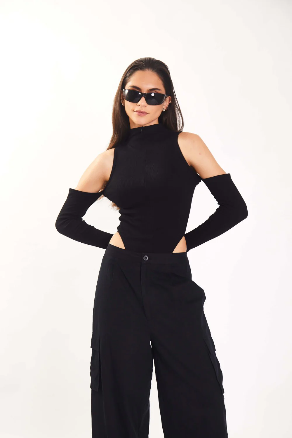 Black Ribbed Two Way Bodysuit - Image 2