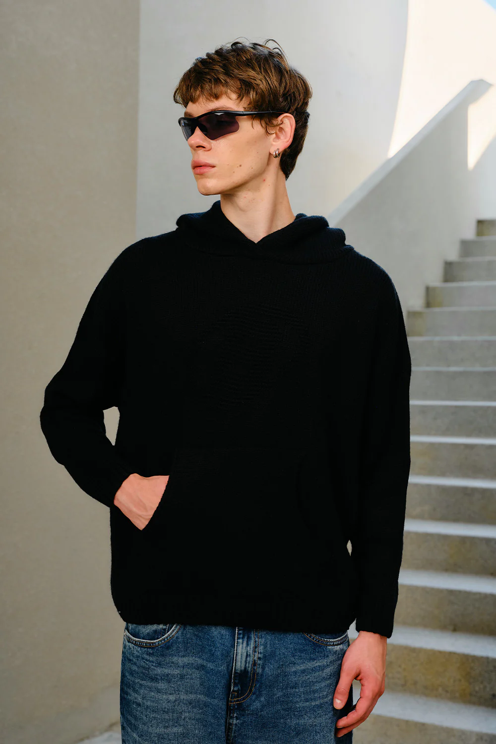 Black Void Knit Hoodie