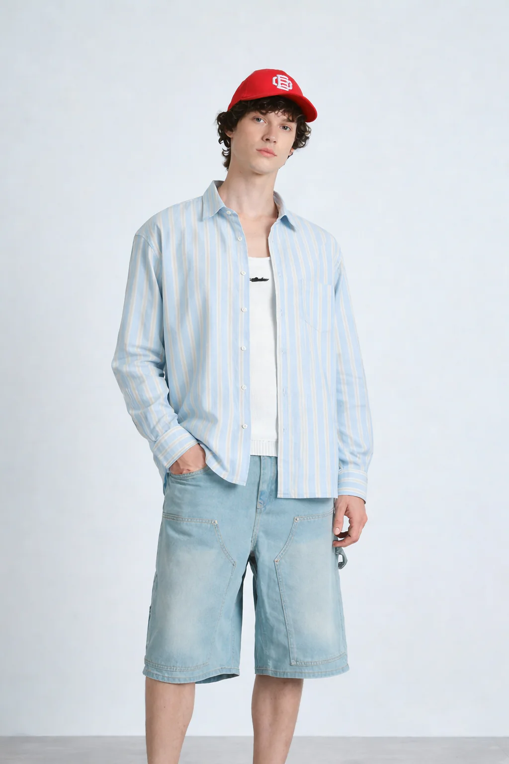 Blue Beige Striped Full Sleeve Shirt