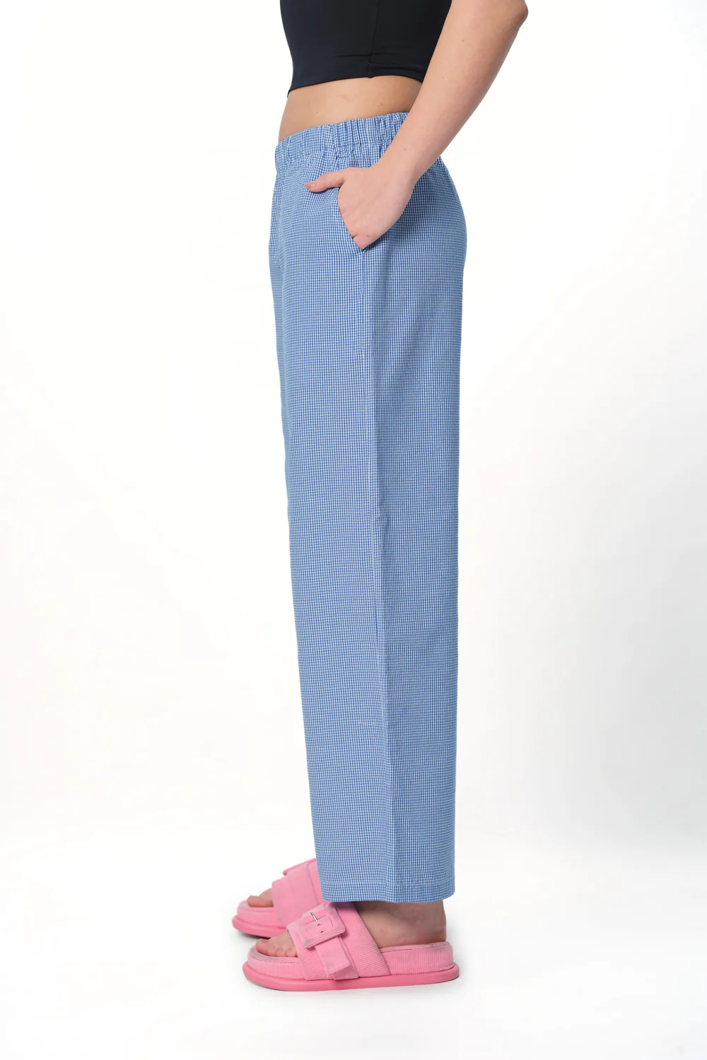 Blue Checkered High-Rise Pants - Image 5