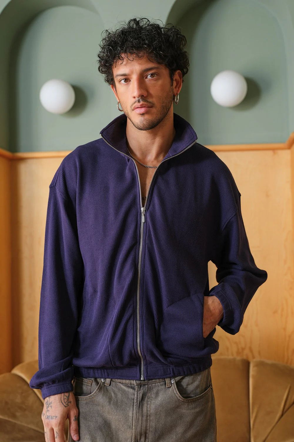 Blue Full Sleeves Waffle Zipper - Image 10