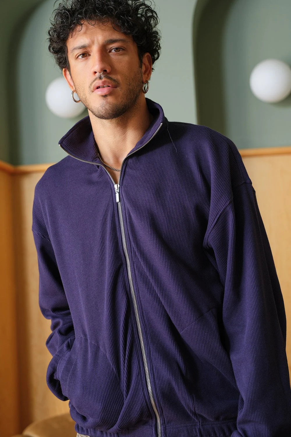 Blue Full Sleeves Waffle Zipper - Image 5