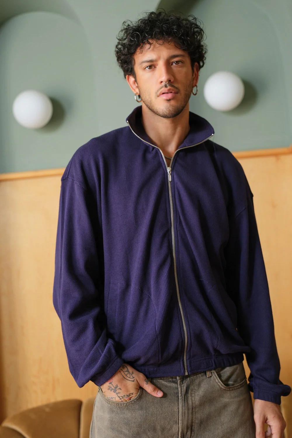 Blue Full Sleeves Waffle Zipper - Image 6