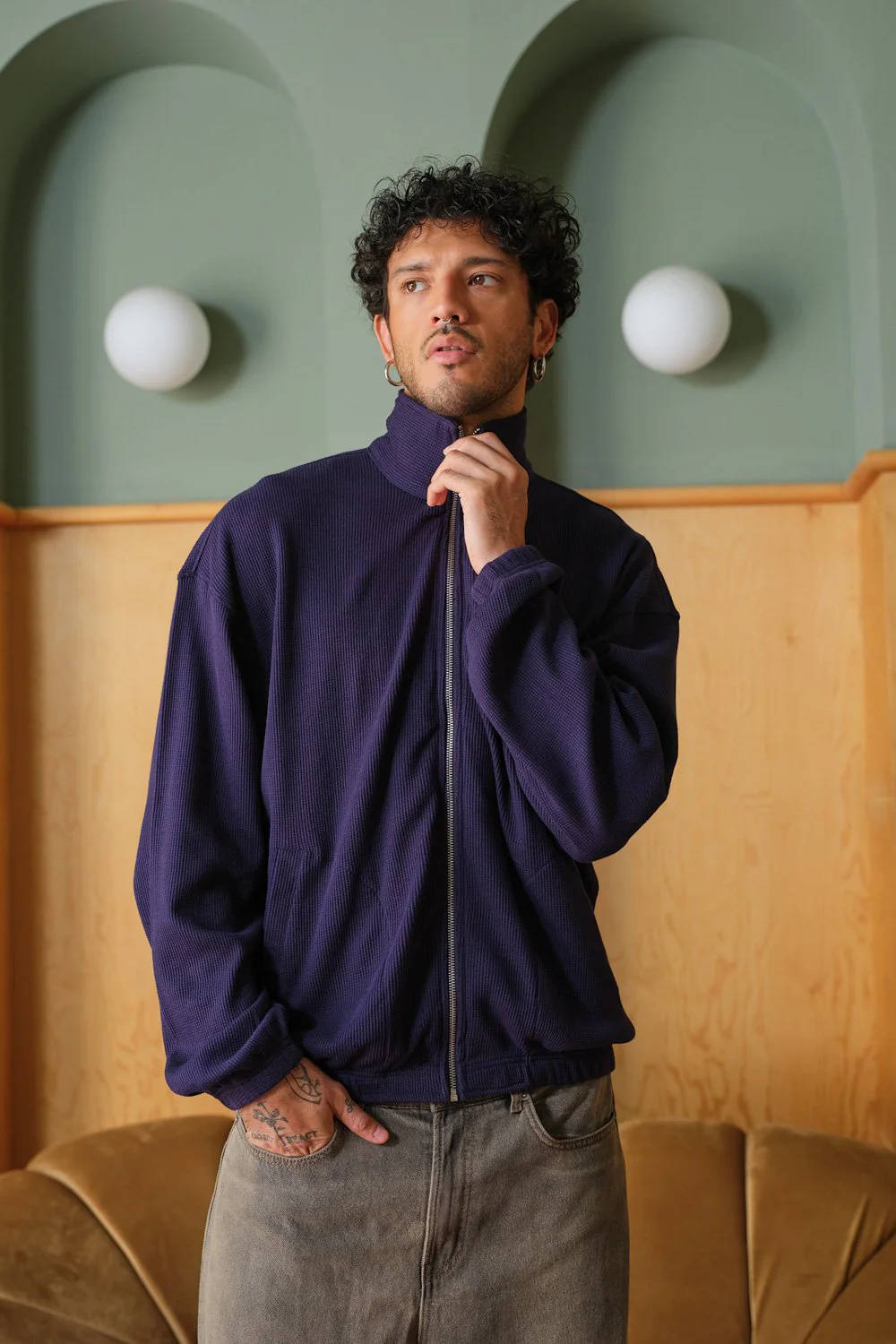 Blue Full Sleeves Waffle Zipper - Image 7