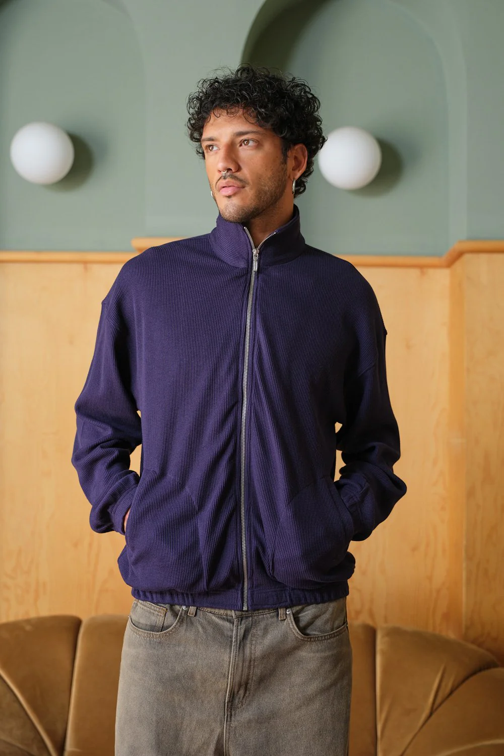 Blue Full Sleeves Waffle Zipper - Image 8