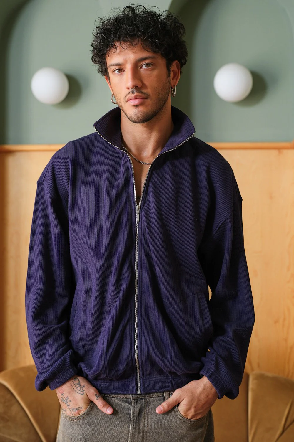 Blue Full Sleeves Waffle Zipper - Image 9