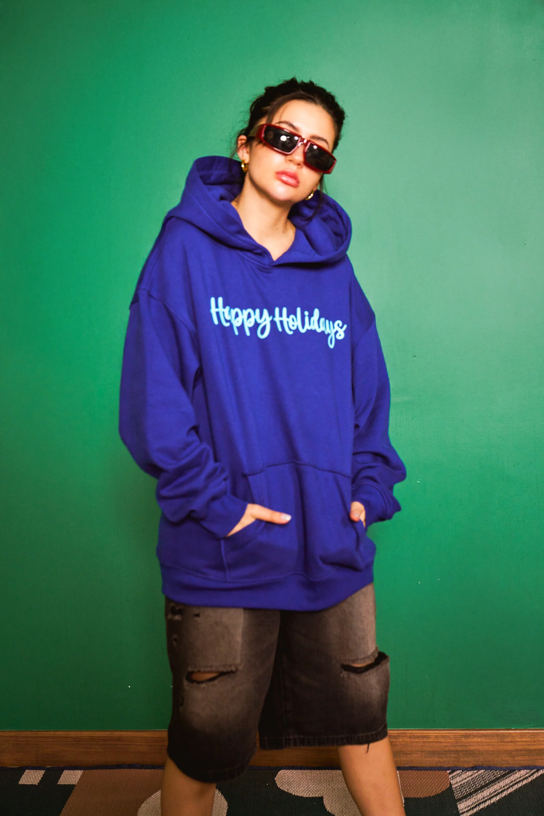 Blue Happy Holidays Hoodie - Image 2