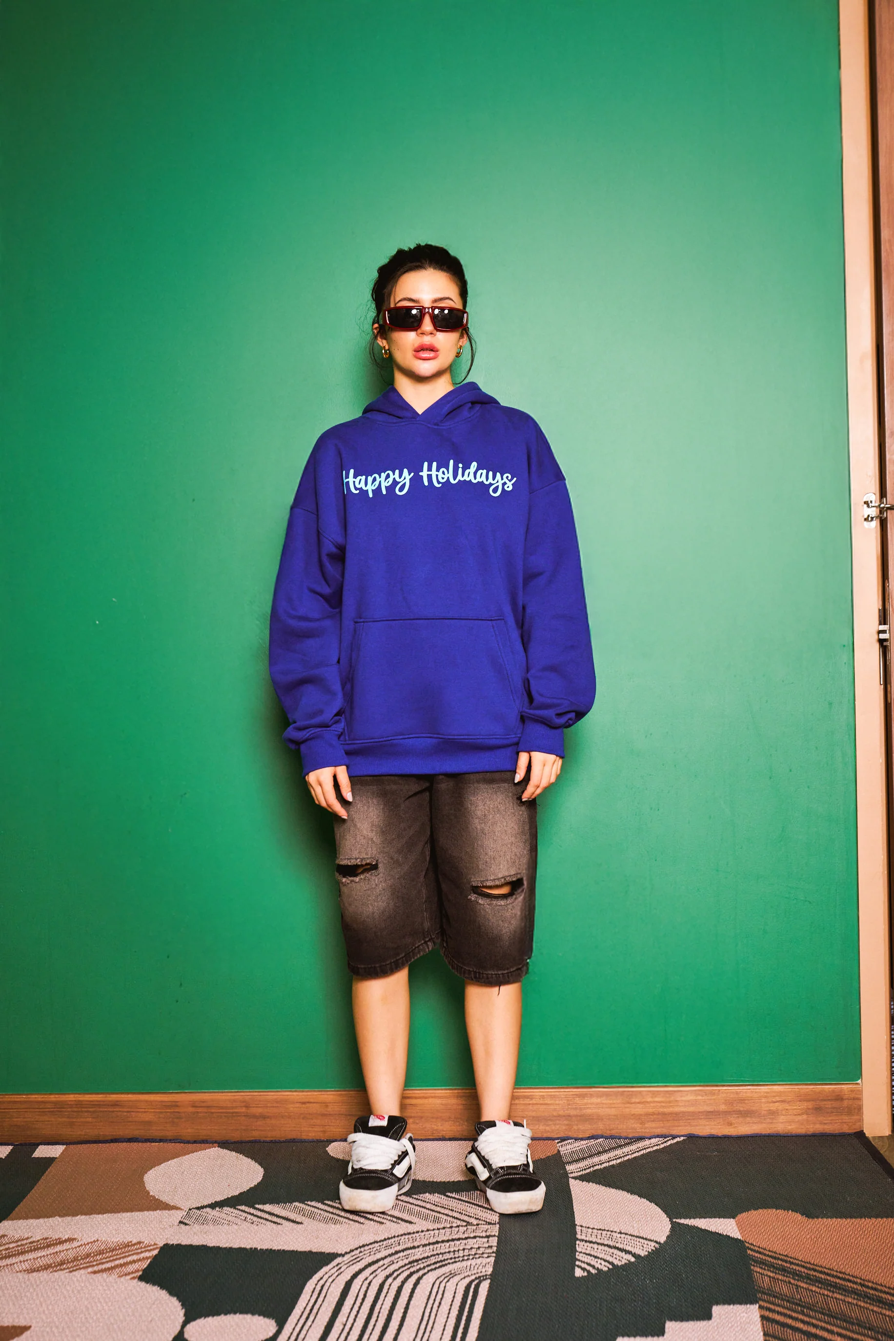 Blue Happy Holidays Hoodie - Image 4