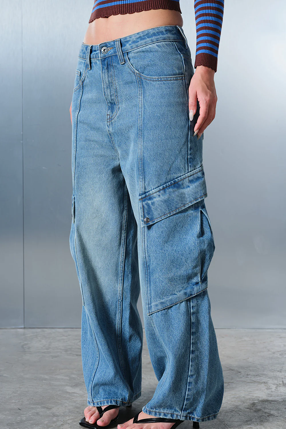 Blue Indigo Cargo Denim Pants - Image 5