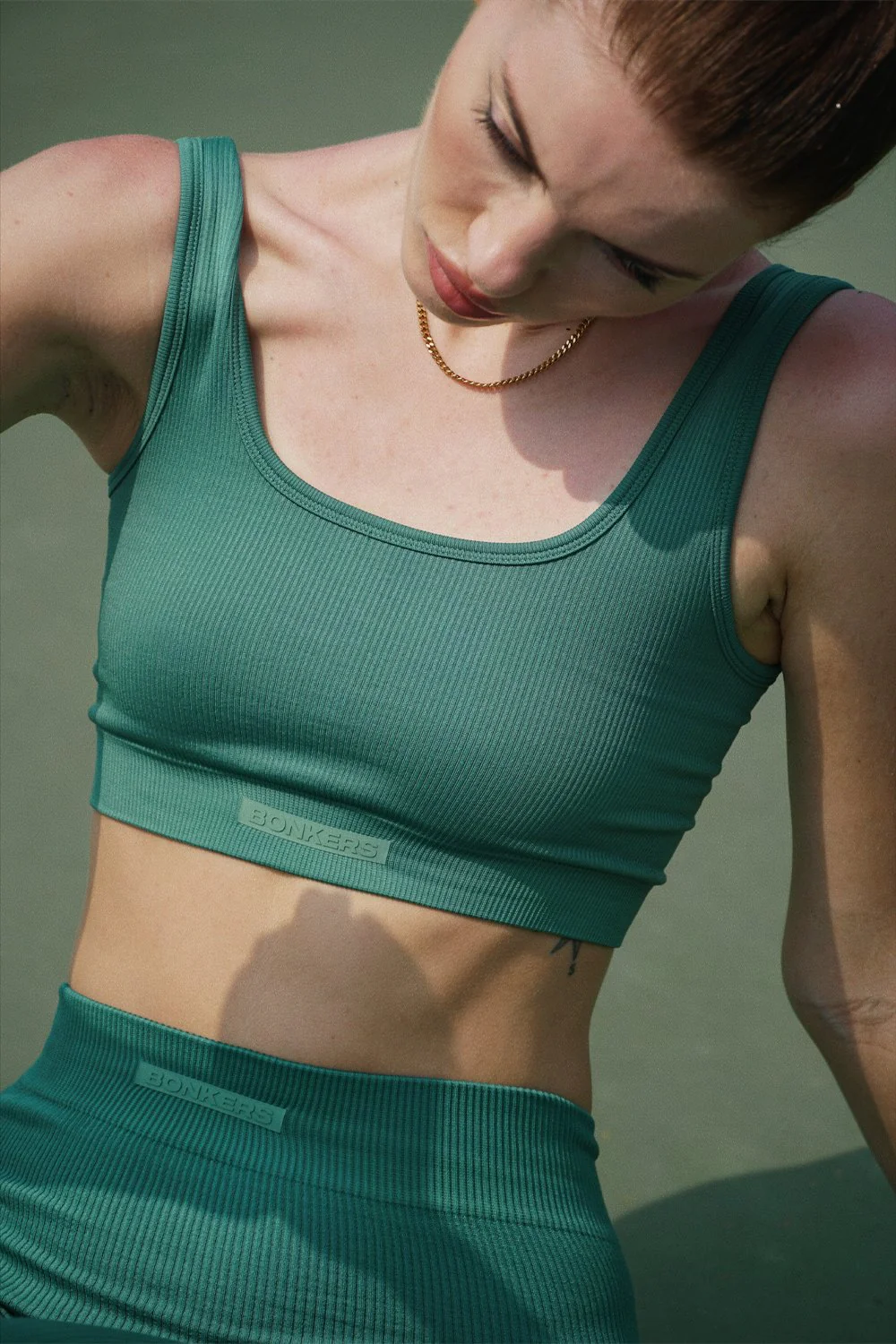 Bottle Green Sporty Ribbed Crop Top - Image 4