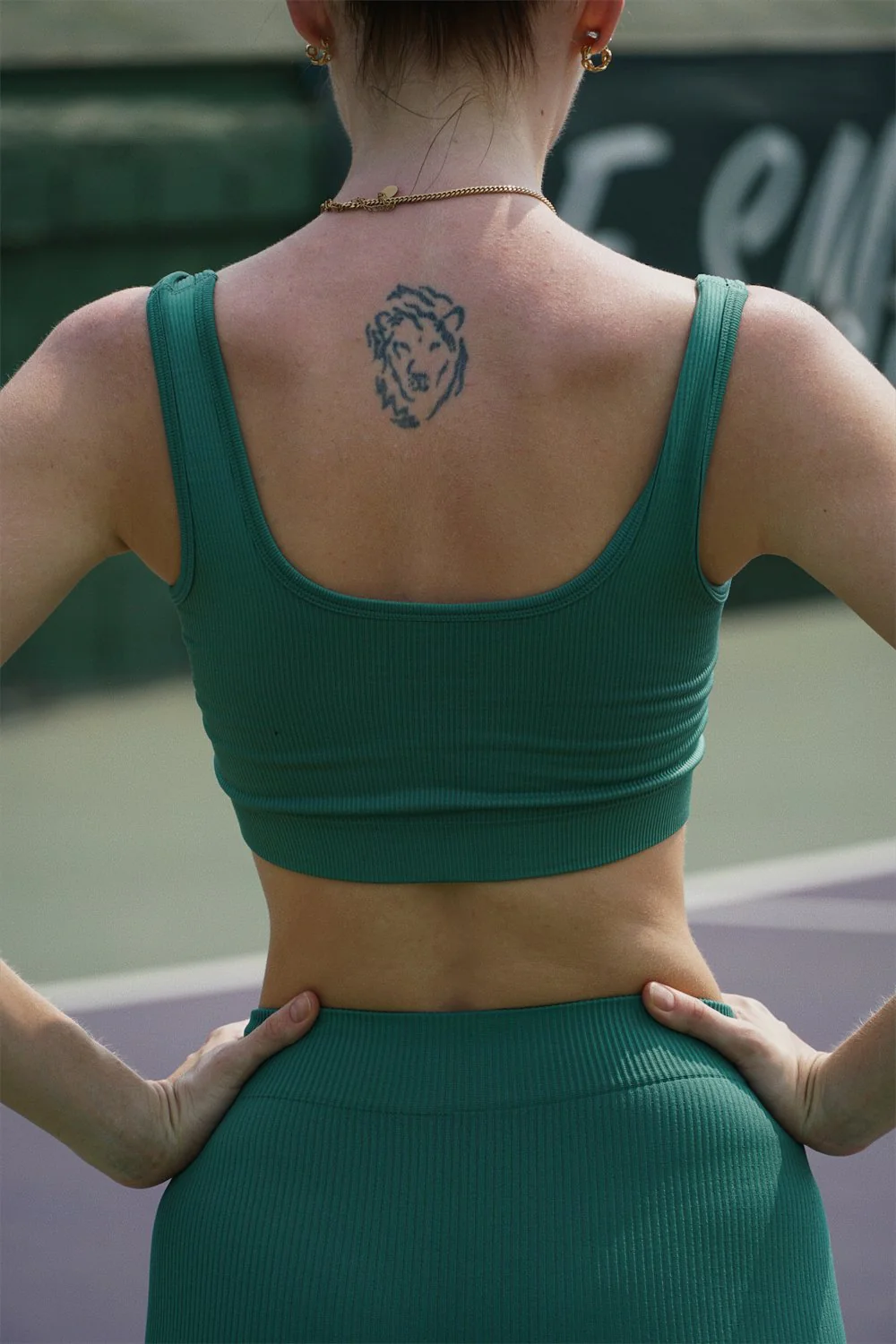Bottle Green Sporty Ribbed Crop Top - Image 6