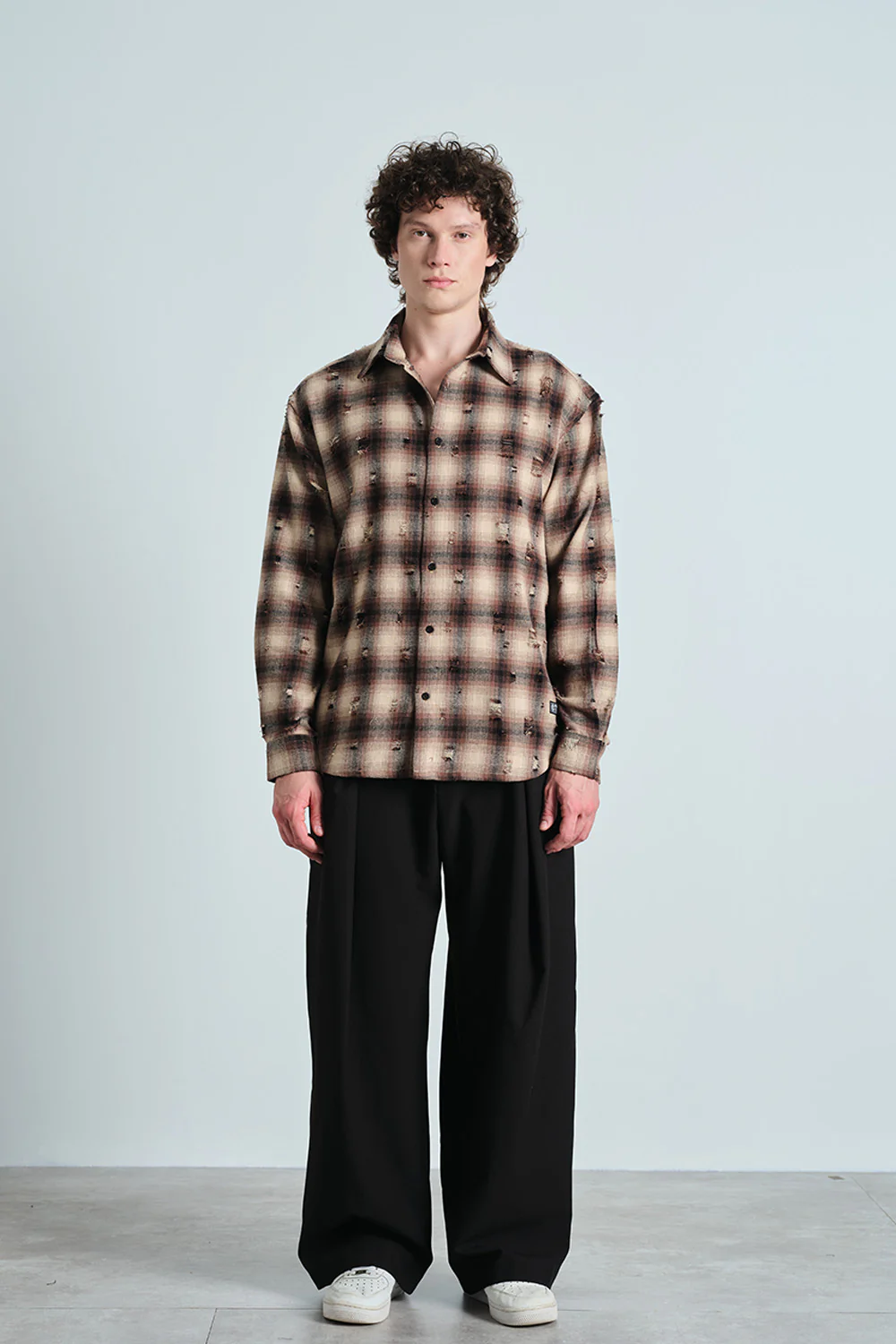 Brown Distressed Plaid Overshirt - Image 3