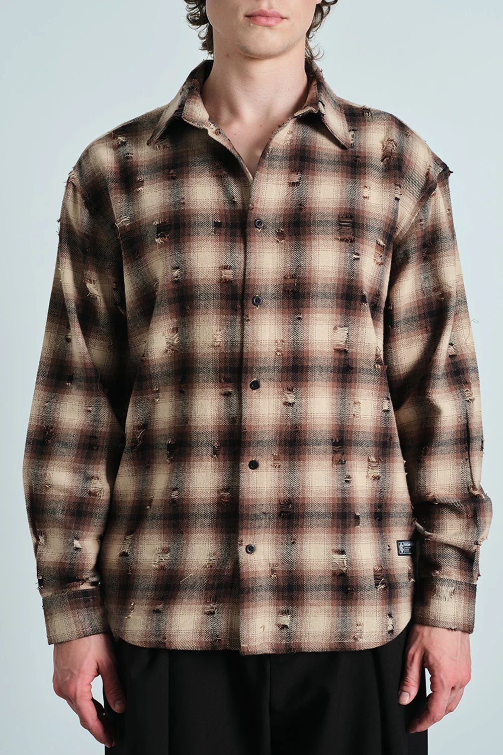 Brown Distressed Plaid Overshirt - Image 4