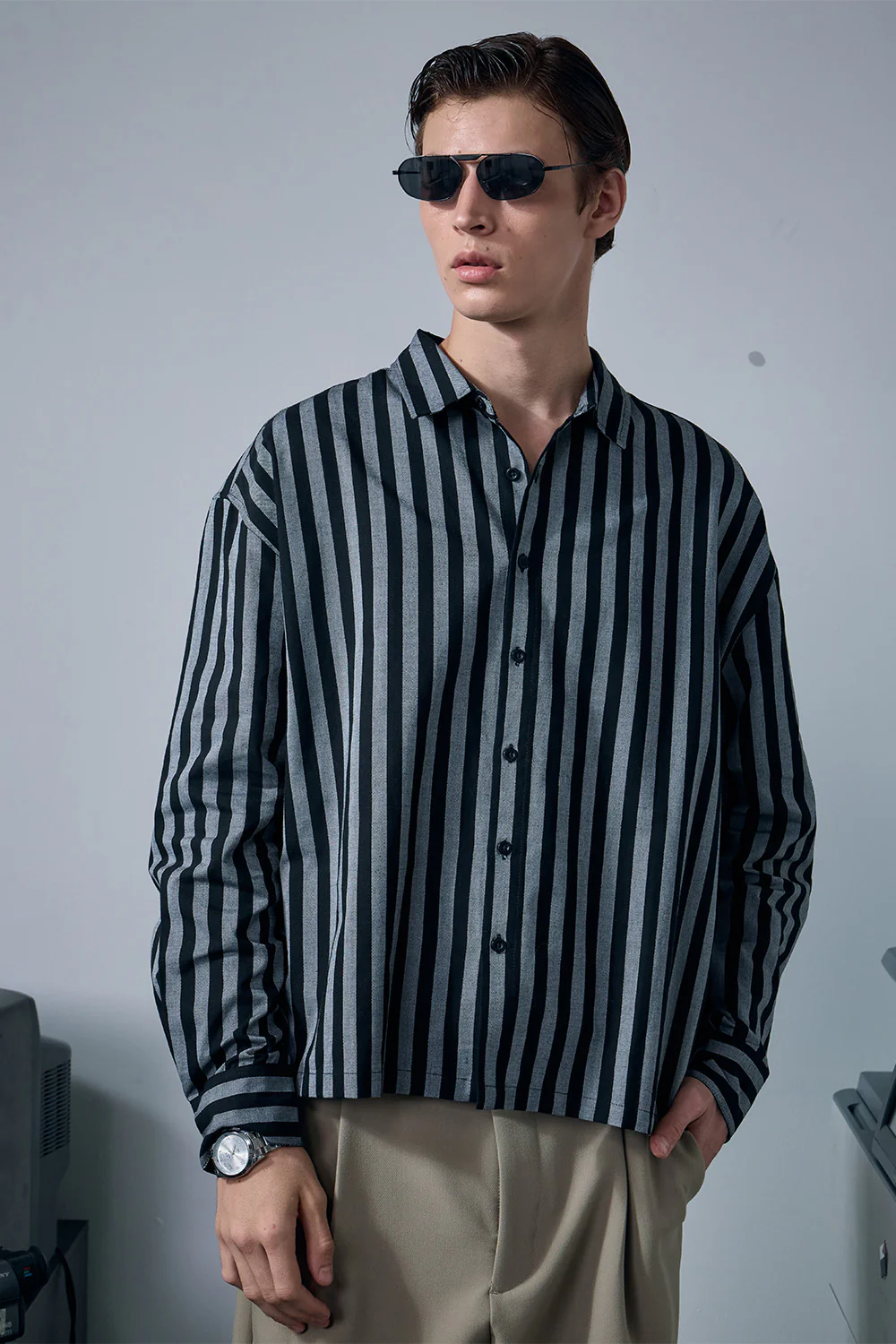 Charcoal Cabana Full Sleeve Striped Shirt - Image 5