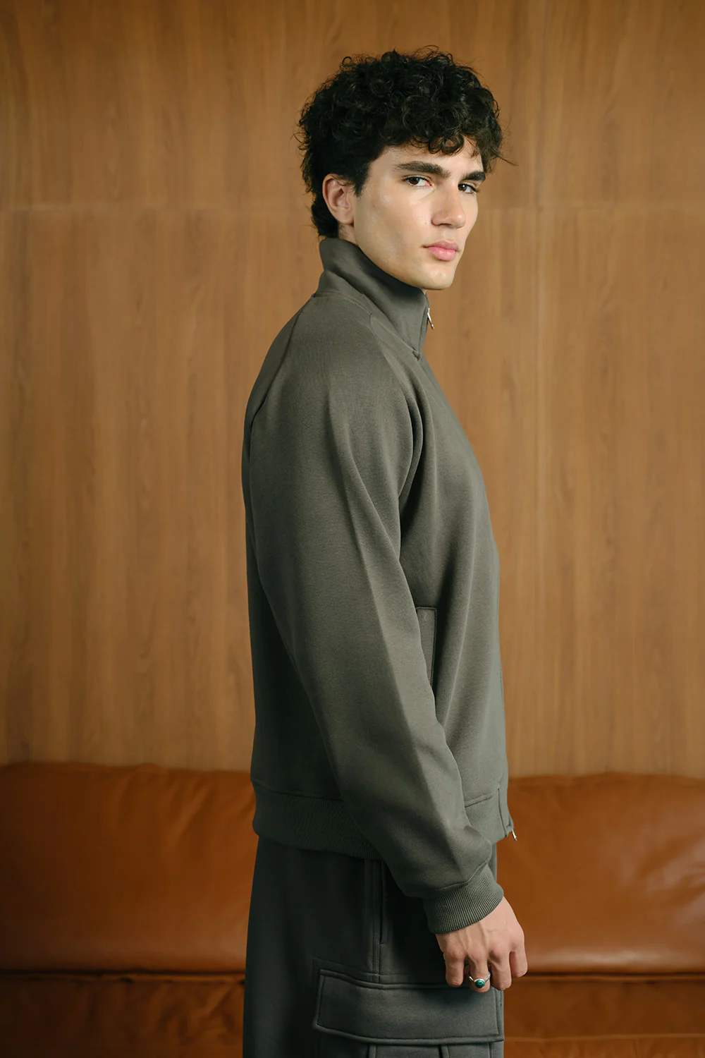 Charcoal High Neck Zipper Jacket - Image 5