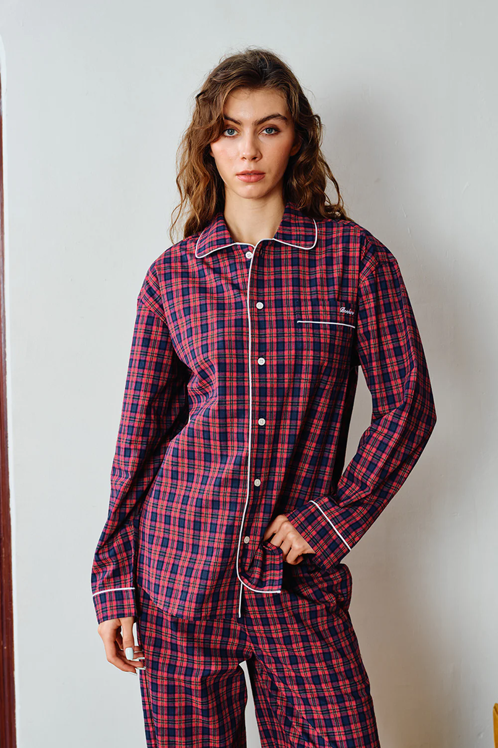 Classic Crimson Plaid Pyjama Set - Image 2