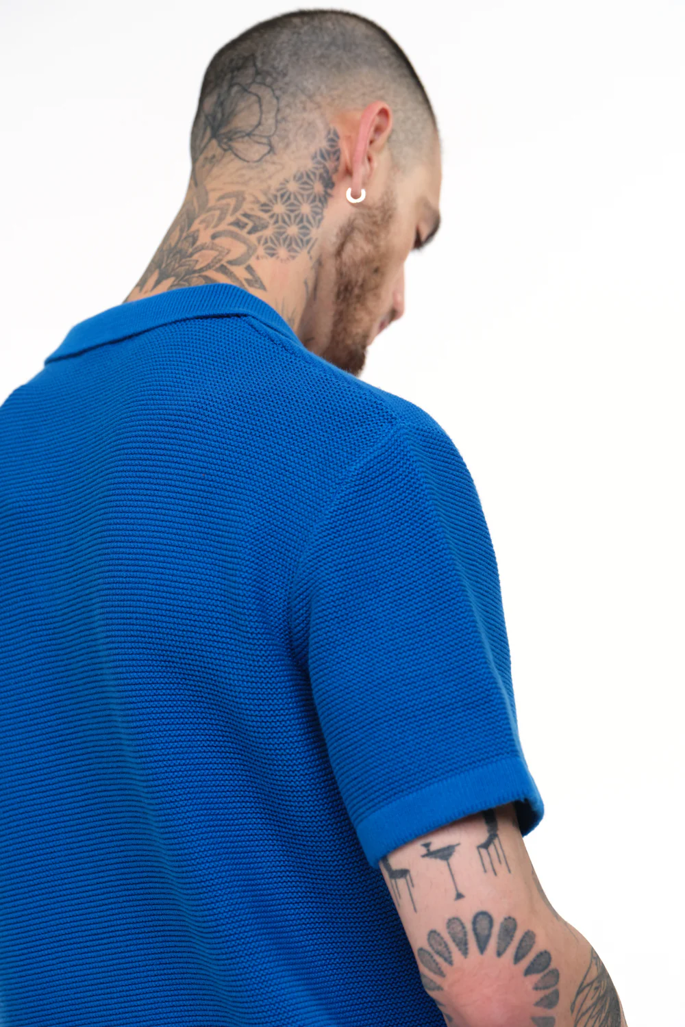 Cobalt Blue Knit Textured Polo T-shirt - Image 5