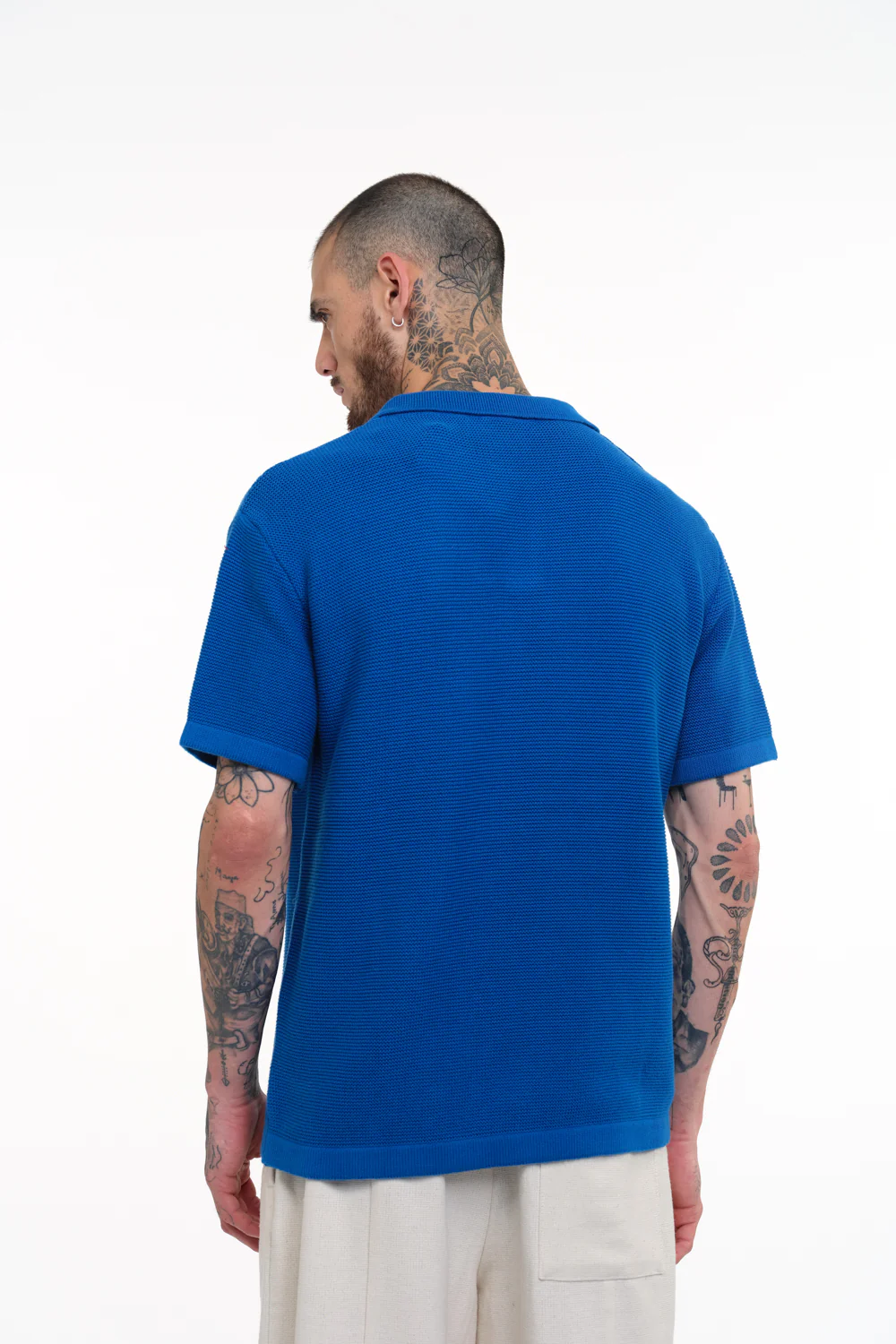 Cobalt Blue Knit Textured Polo T-shirt - Image 8