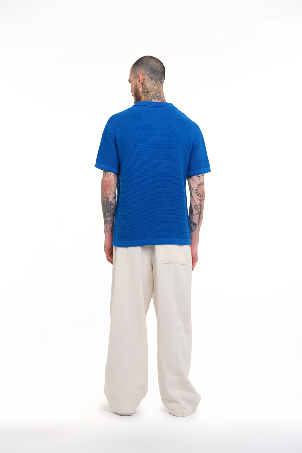 Cobalt Blue Knit Textured Polo T-shirt - Image 9
