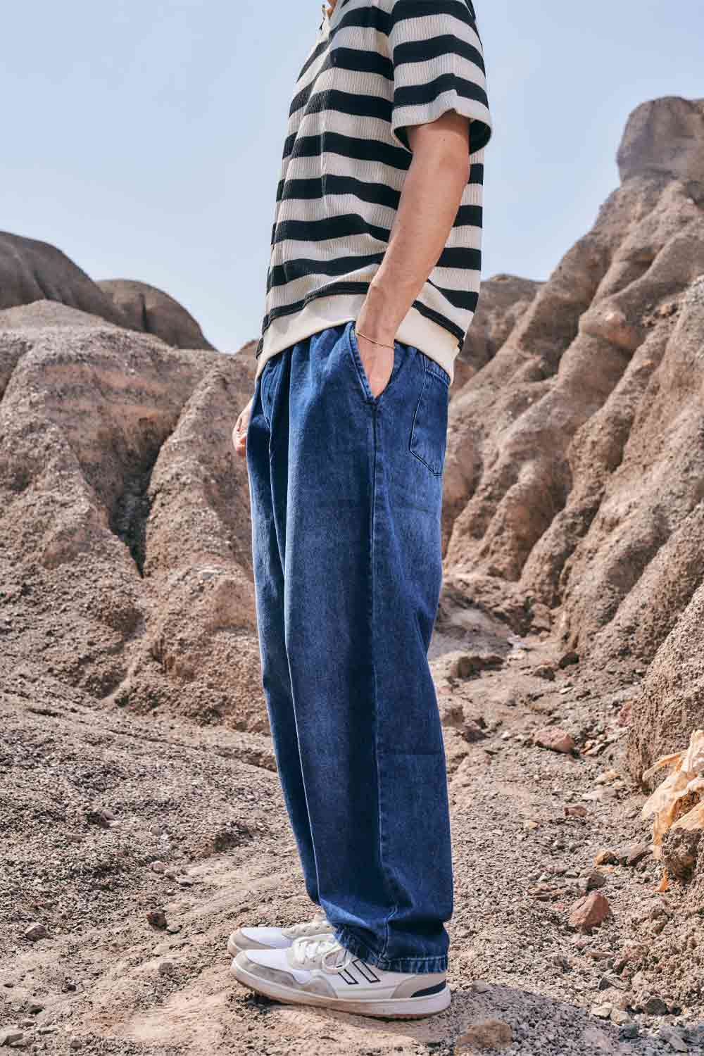 Dark Blue Loose Fit Baggy Jeans - Image 6