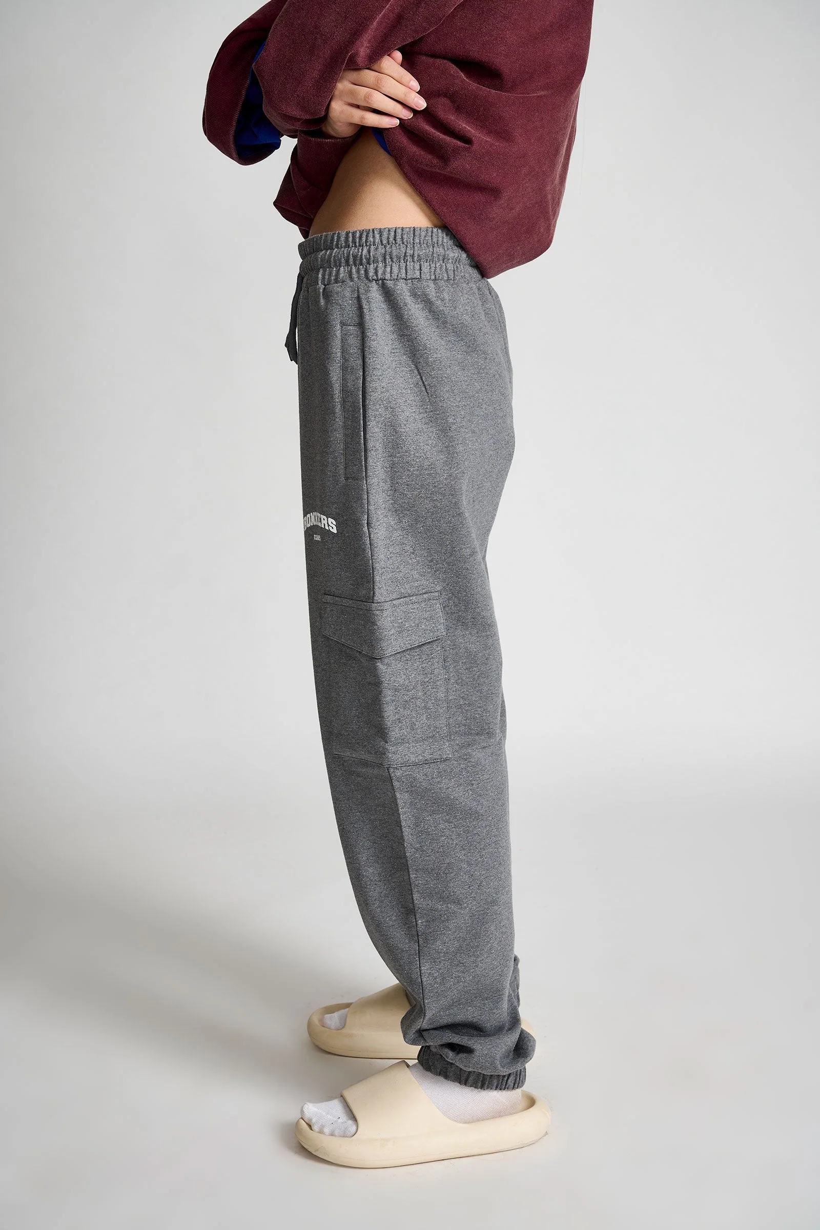 Dark Grey Melange Cargo Pants - Image 3