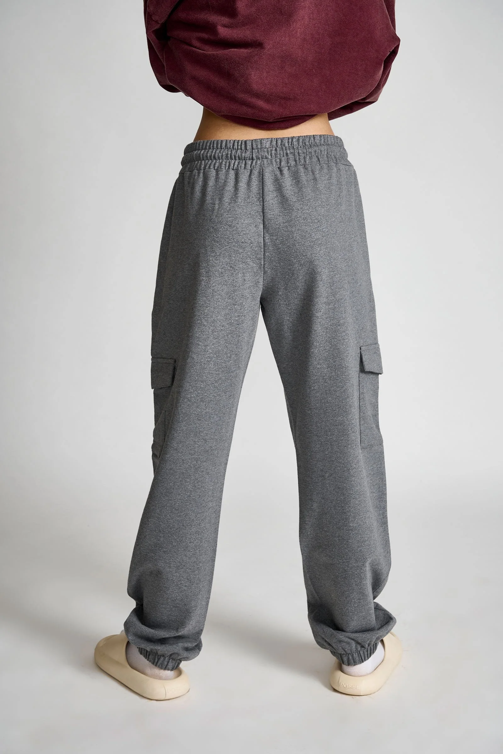 Dark Grey Melange Cargo Pants - Image 5