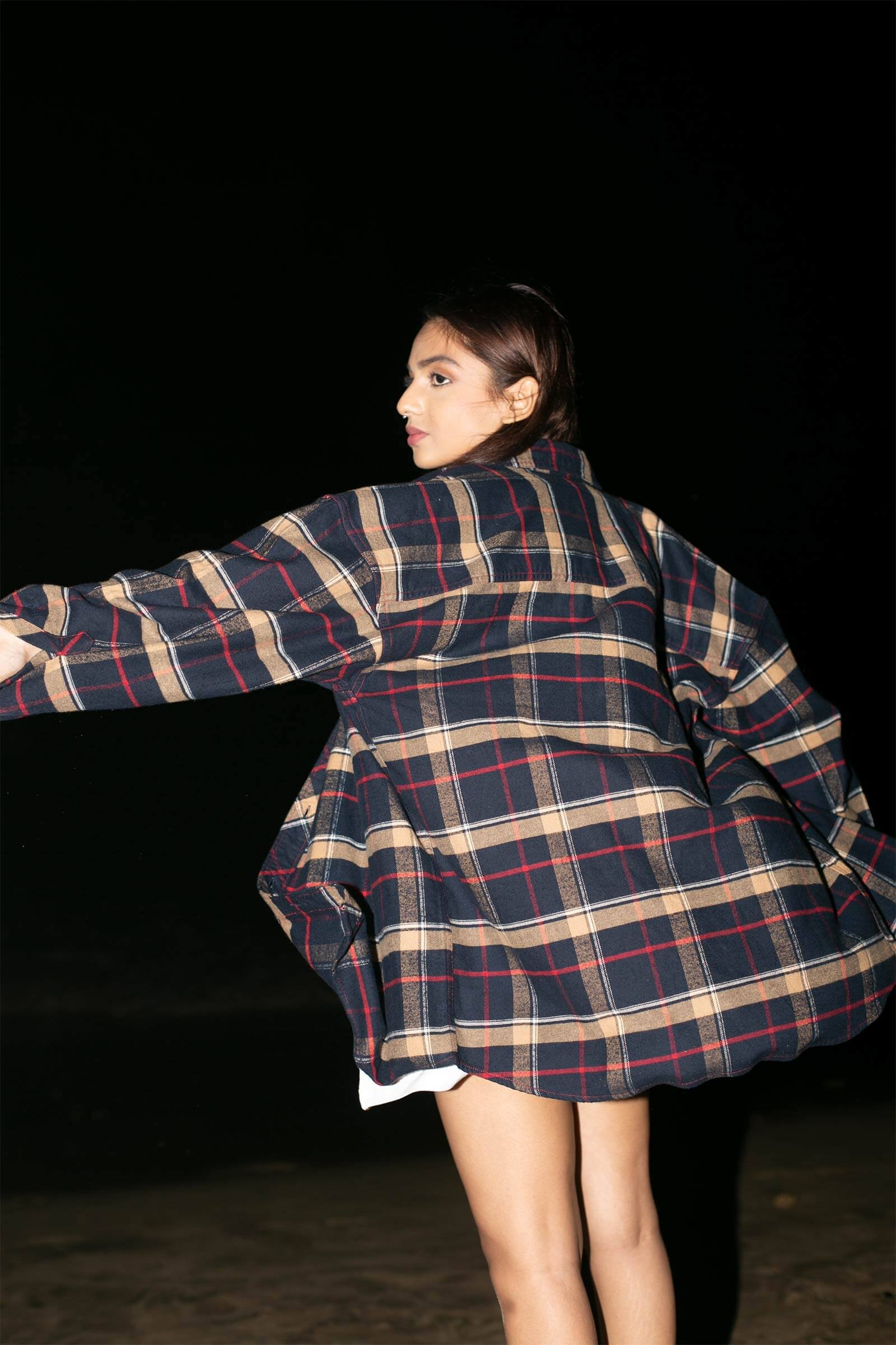Dark Navy Blue Checkered Plaid Oversized Shirt - Image 5