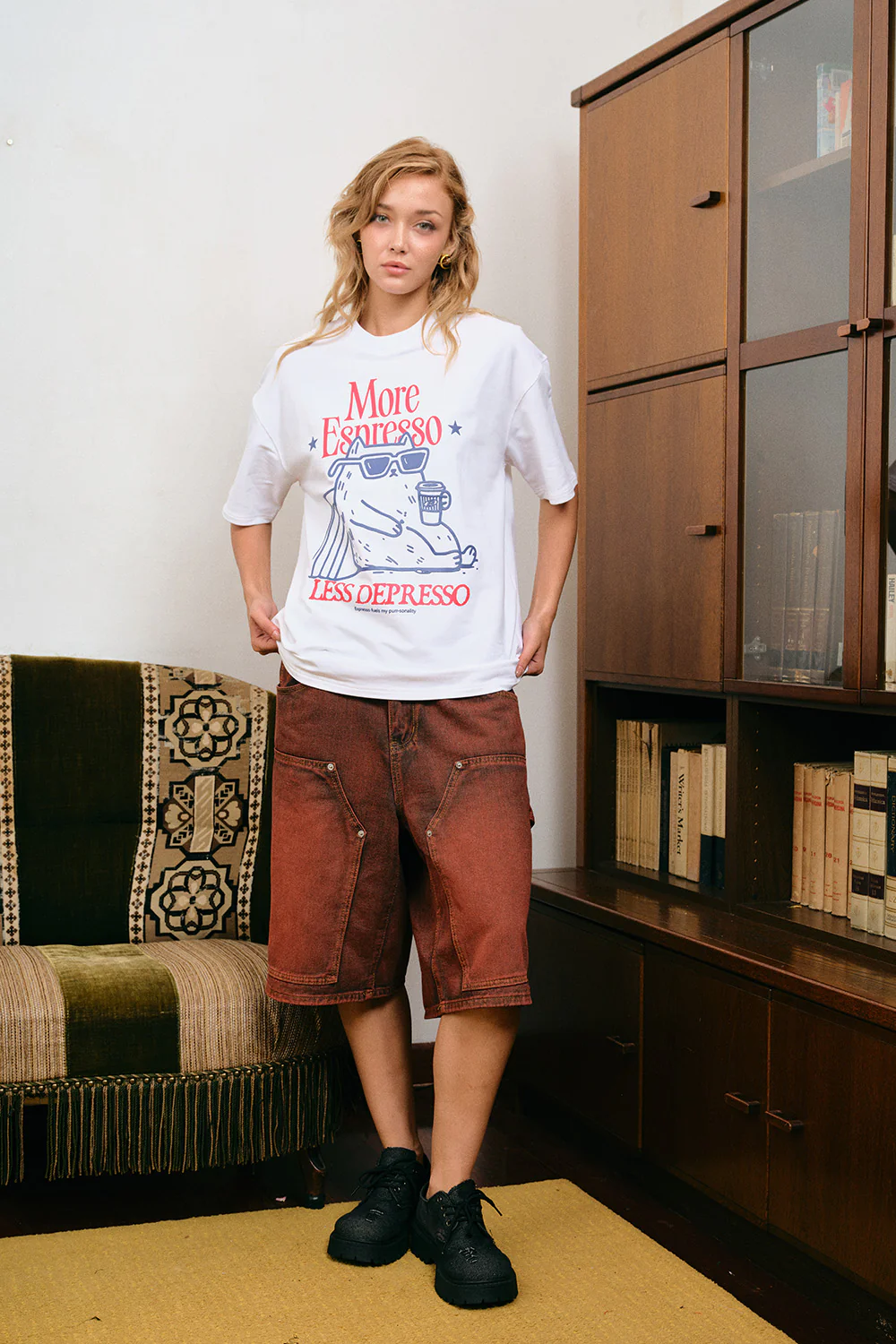 Espresso Depresso White Oversized T-shirt - Image 5