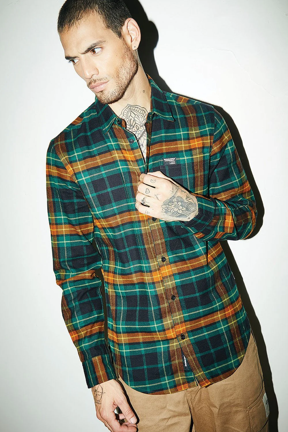Green-Brown Plaid Regular Fit Shirt - Image 3