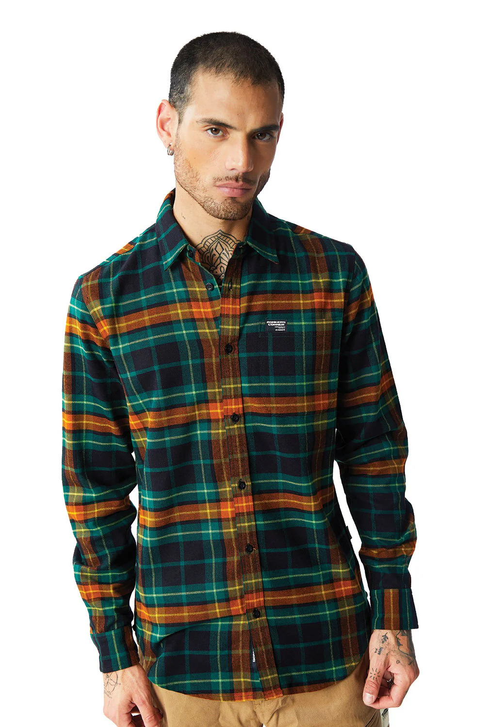 Green-Brown Plaid Regular Fit Shirt - Image 4