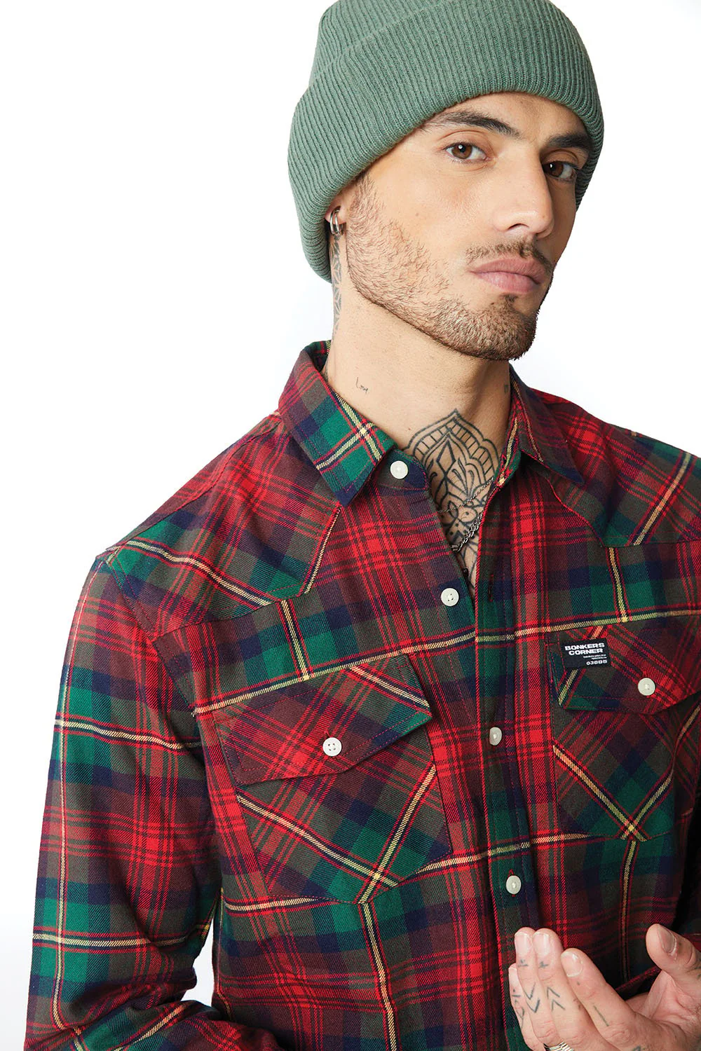 Green-Red Plaid Regular Fit Shirt - Image 3