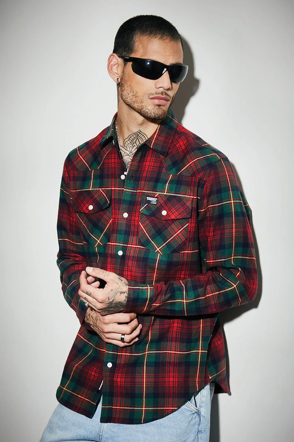 Green-Red Plaid Regular Fit Shirt - Image 4