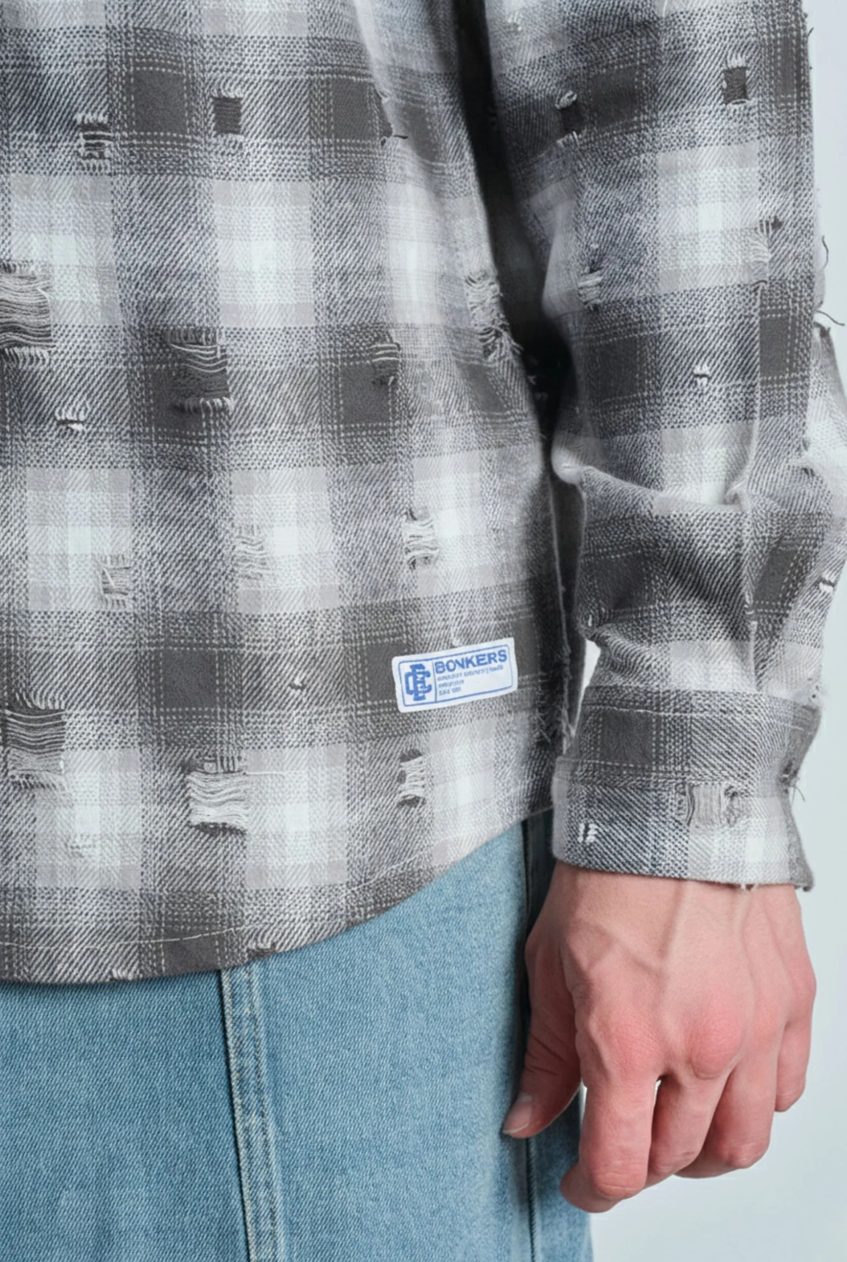Grey Distressed Plaid Overshirt - Image 4
