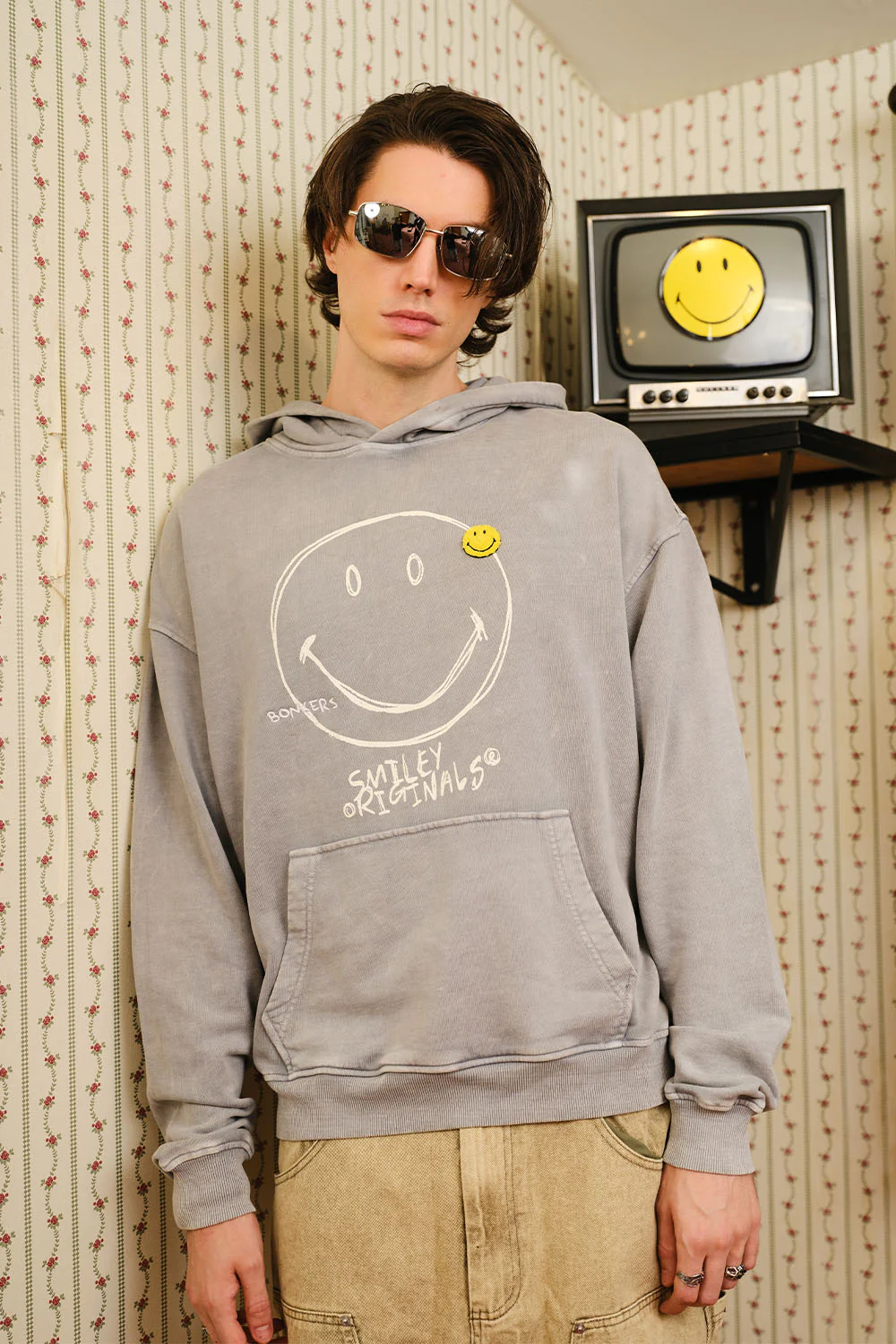 Grey Faded Smiley Originals Hoodie - Image 2