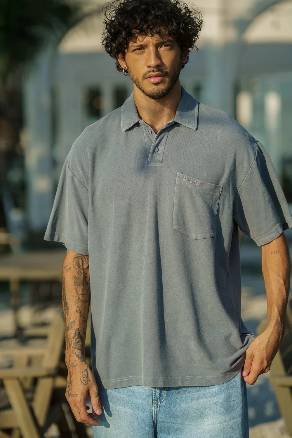 Grey Heavyweight Faded Polo - Image 4