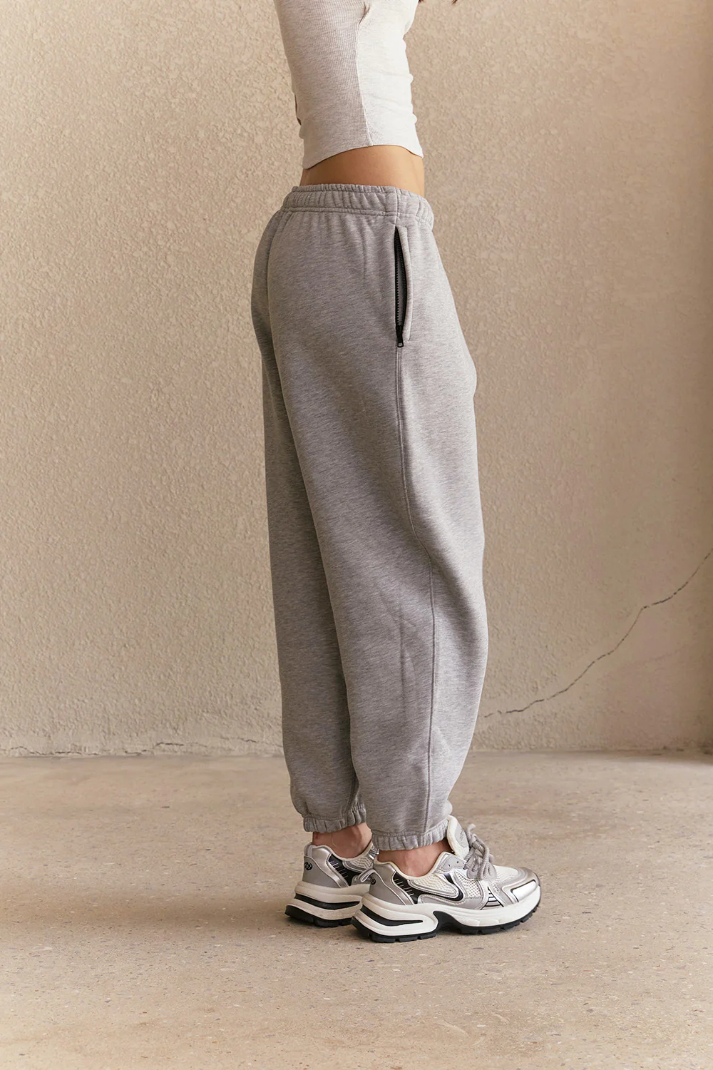 Grey Melange Cuffed Joggers - Image 3