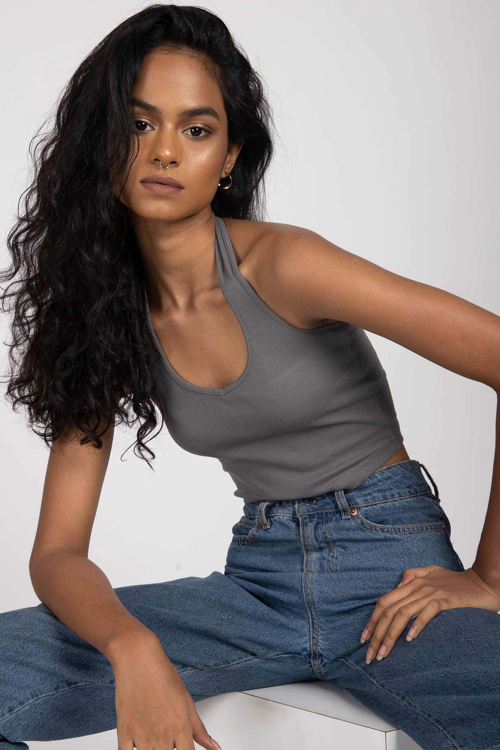 Grey Ribbed Halterneck - Image 4
