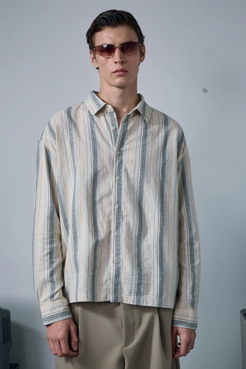 Grey Striped Full Sleeve Shirt