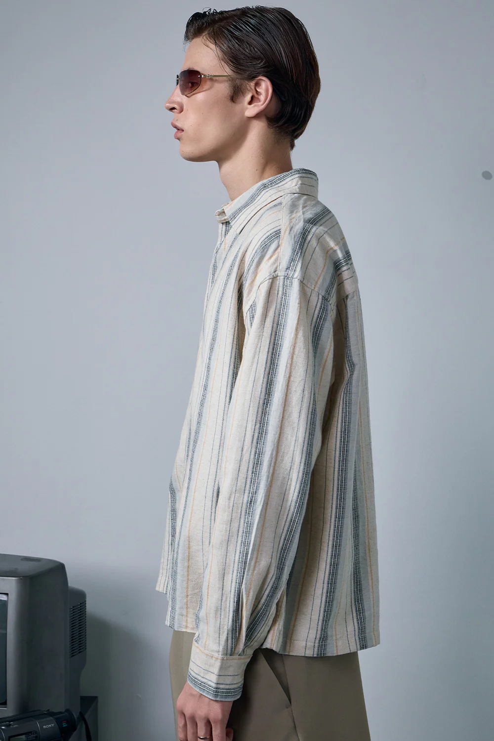 Grey Striped Full Sleeve Shirt - Image 8