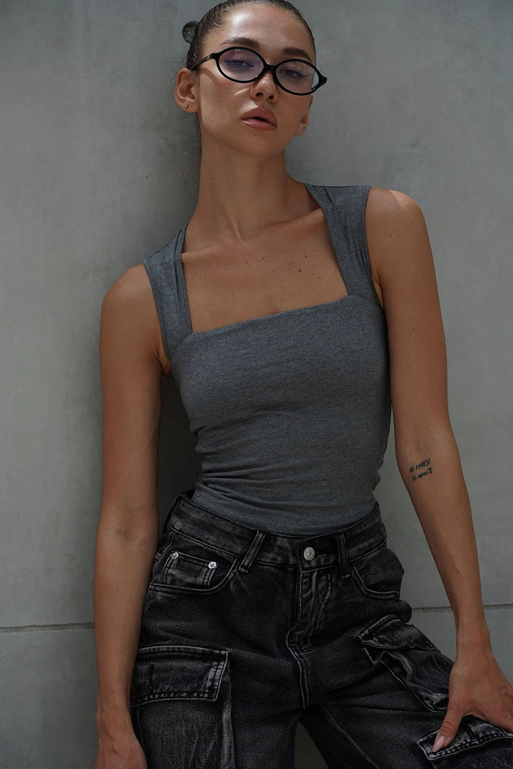 Heather Grey Square Neck Top