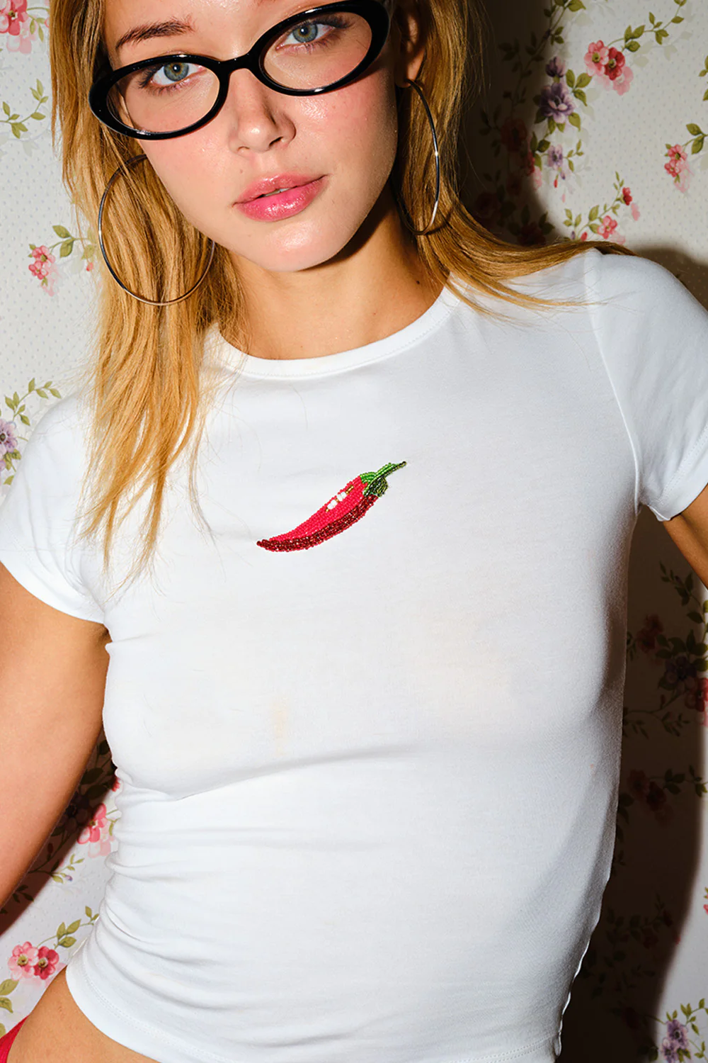 Hot Pepper Beaded Embroidery Baby Tee - Image 4