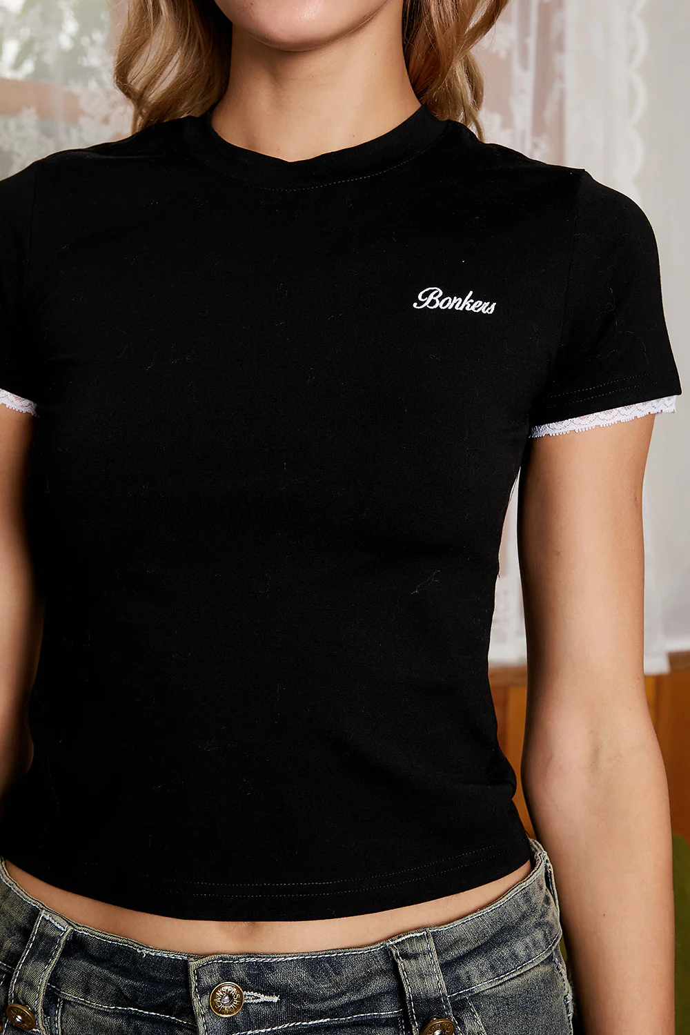 Lace Trim Black Top - Image 3