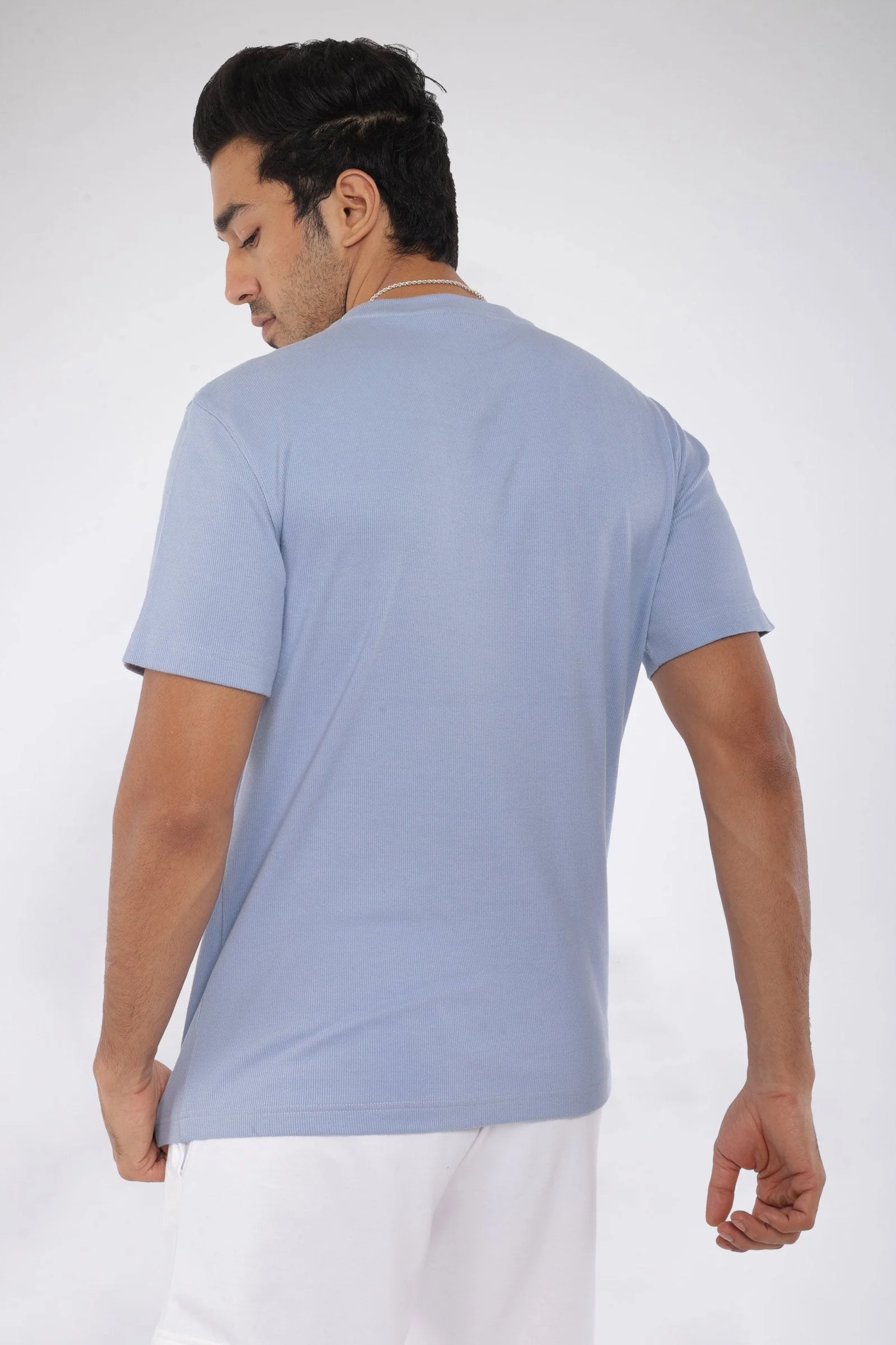 Mens Blue Ribbed Relaxed Fit T-shirt - Image 5